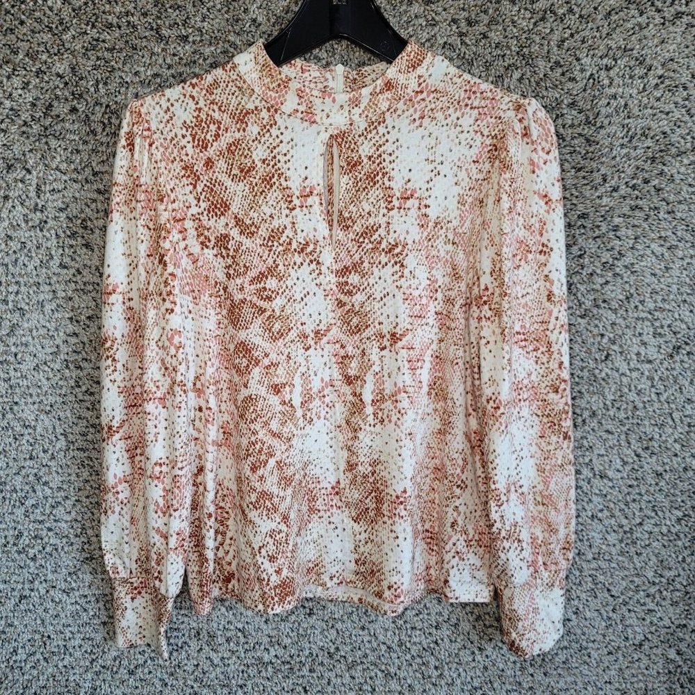 Chicos Top Womens 1 US Medium Pink Animal Print Mock Neck Zip Long Sleeve Tee